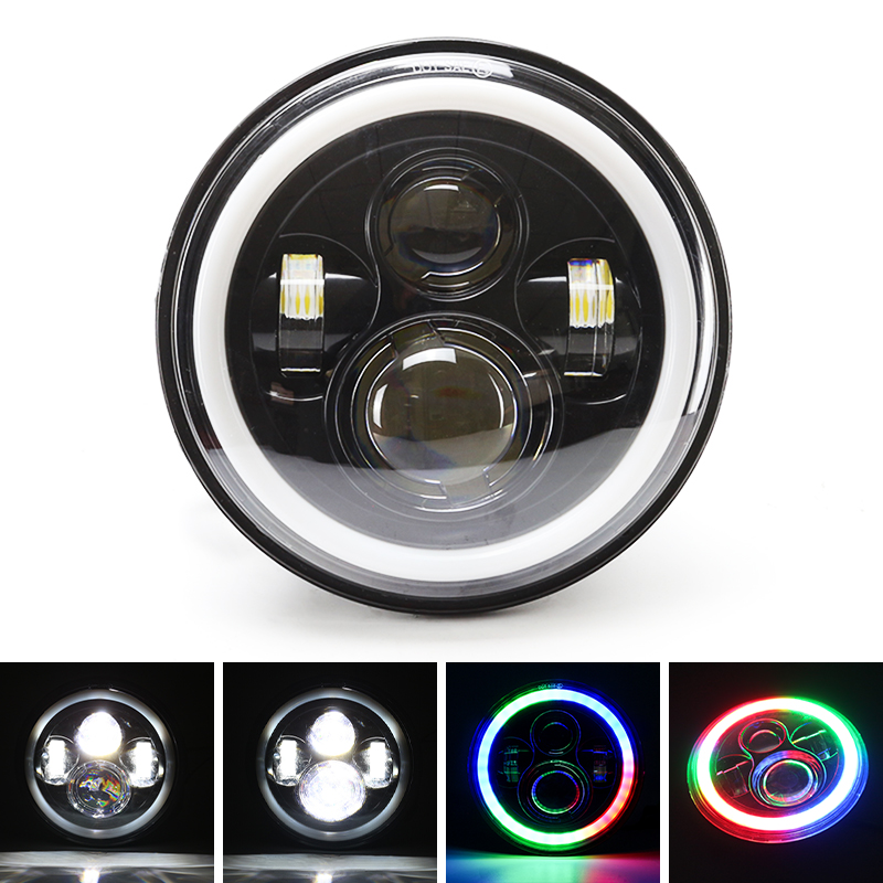 7 inch colorful motorcycle lamp refitted LED headlamp shepherd headlamp lens angel eye lamp