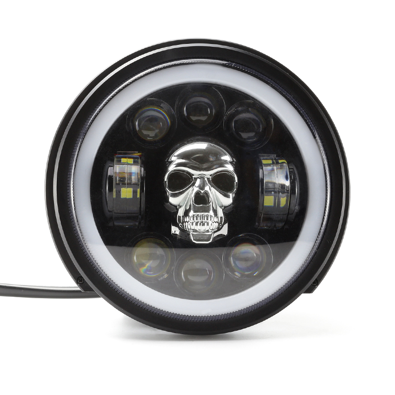 Calf electric car led headlight harley motorcycle skull with aperture ghost fire refitted high and low beam headlight